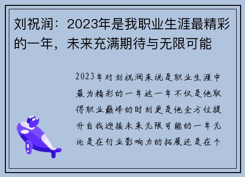 刘祝润：2023年是我职业生涯最精彩的一年，未来充满期待与无限可能